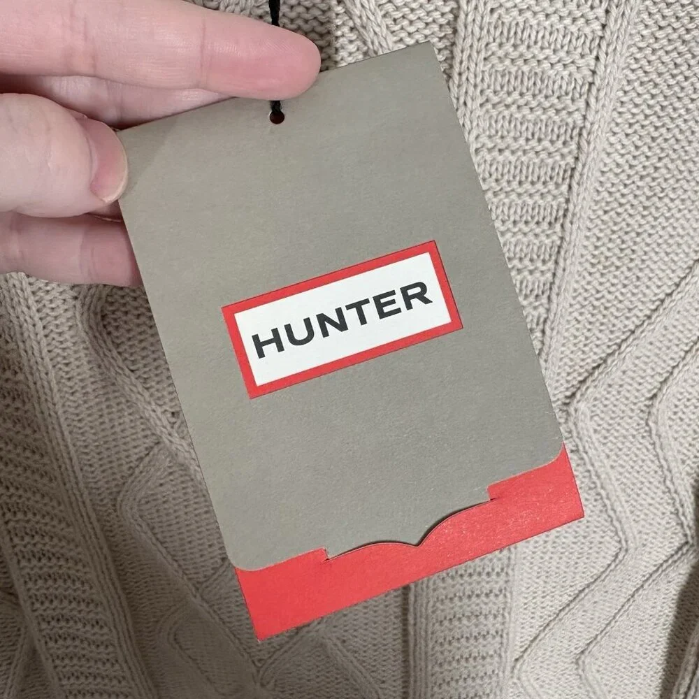 Hunter Boot LTD Men SZ M Cream Cable Knit Crew Neck Wool Bl Pullover Sweater NWT